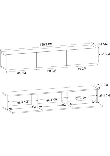 Tv Ünitesi Tv Sehpası Düşer Kapaklı Tv Ünitesi Televizyon Sehpası 180 cm Marvel Antrasit