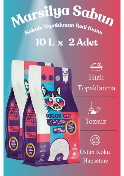 Marsilya Sabunlu Topaklanan Kedi Kumu 2 x 10L