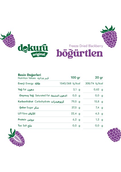 Original Böğürtlen Atıştırmalık Meyve Cipsi - Dondurularak Kurutulmuş Böğürtlen - Freeze Dried Böğürtlen modelleri