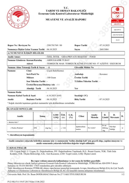 850 gr ANALİZ RAPORLU Yeni Sezon ŞEKERSİZ Süzme Çiçek Balı PROLİN 970 fiyatları