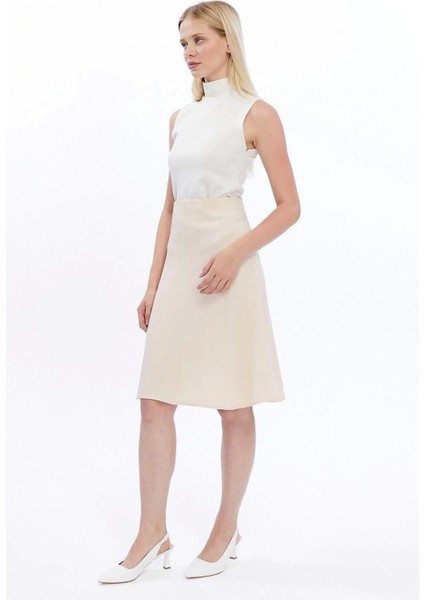 Kadın Krem Midi Boy Kloş Dokuma Etek 2194-63