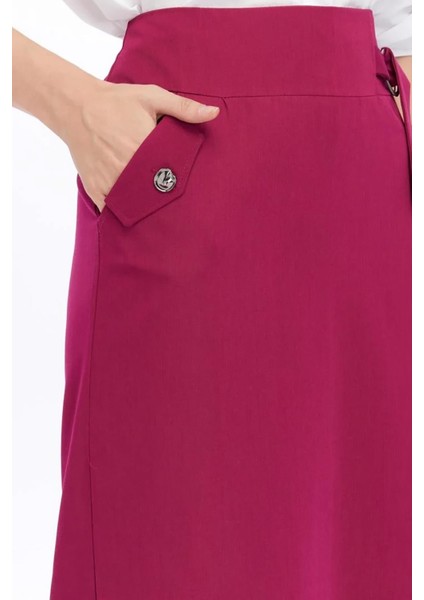 Kadın Fuşya Cep Detaylı Mevsimlik Poliviskon Kalem Uzun Etek 2107-95