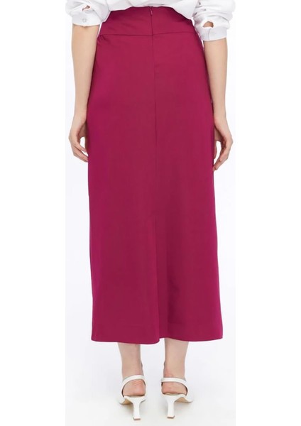 Kadın Fuşya Cep Detaylı Mevsimlik Poliviskon Kalem Uzun Etek 2107-95