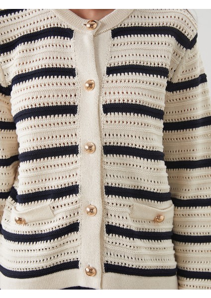 Yeni Sezon Bisiklet Yaka Çizgili Kadın Triko Hırka modelleri