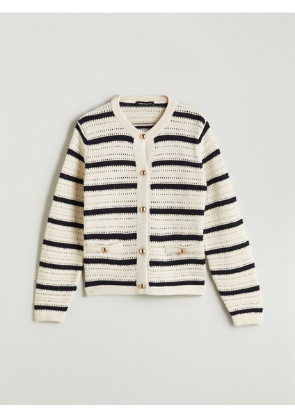 Yeni Sezon Bisiklet Yaka Çizgili Kadın Triko Hırka indirimleri