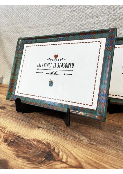 Yeşil Desenli Yazılı Dikdörtgen Porselen Sunum Tabağı 2’li Set fiyatları