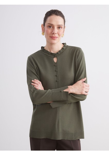 Yeni Sezon Fırfırlı Dik Yaka Kadın Triko Kazak