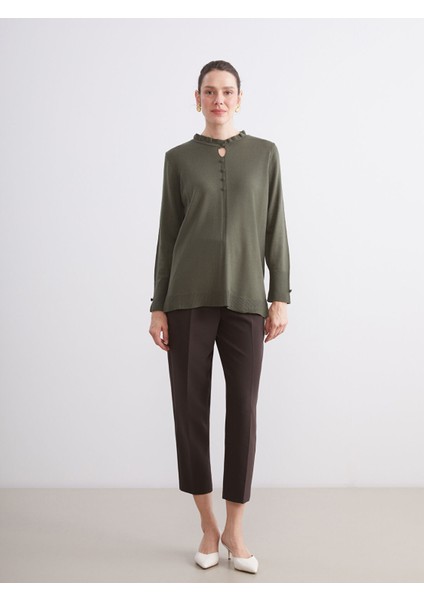 Yeni Sezon Fırfırlı Dik Yaka Kadın Triko Kazak fiyatları