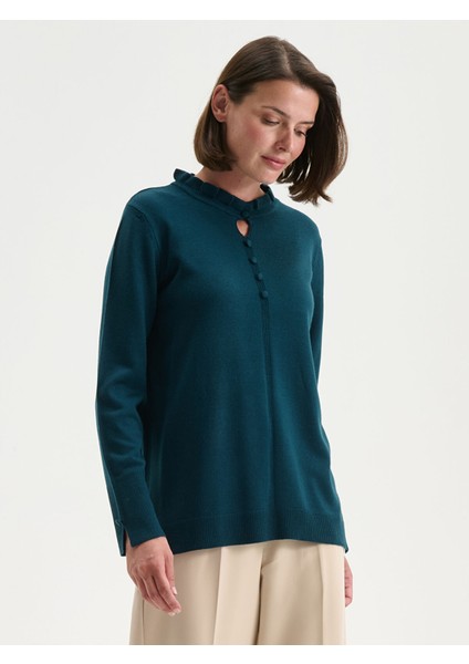 Yeni Sezon Fırfırlı Dik Yaka Kadın Triko Kazak