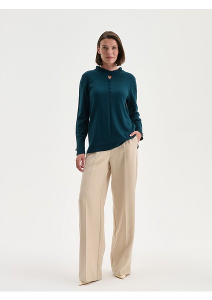 Yeni Sezon Fırfırlı Dik Yaka Kadın Triko Kazak fiyatları