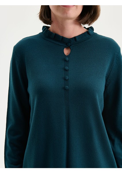 Yeni Sezon Fırfırlı Dik Yaka Kadın Triko Kazak modelleri