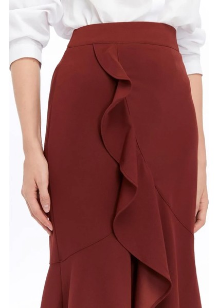 Kadın Tarçın Mevsimlik Volanlı Midi Boy Krep Eetek 2123-80