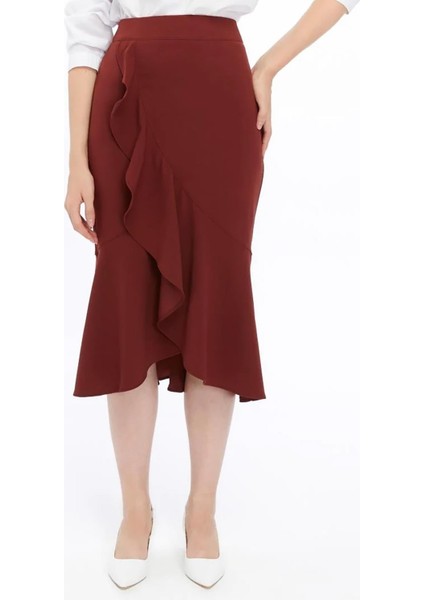 Kadın Tarçın Mevsimlik Volanlı Midi Boy Krep Eetek 2123-80