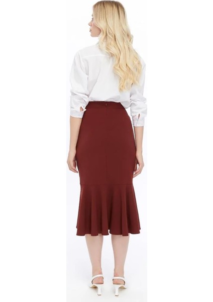 Kadın Tarçın Mevsimlik Volanlı Midi Boy Krep Eetek 2123-80
