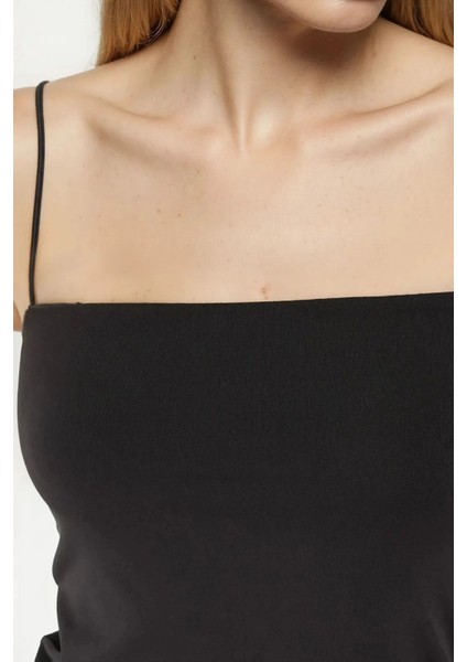 Kadın Kare Yaka Crop Top Black
