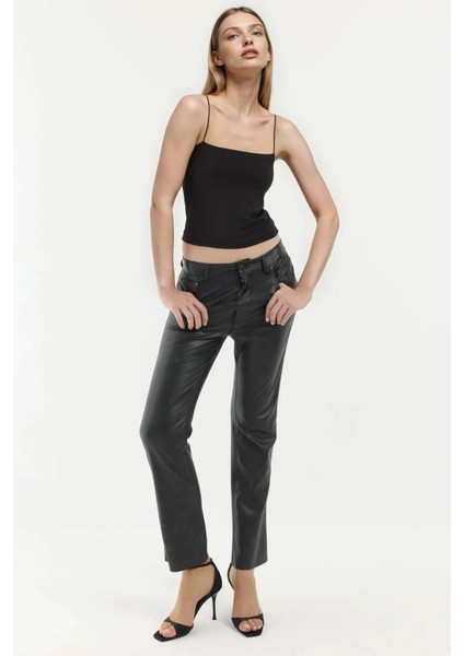 Kadın Kare Yaka Crop Top Black