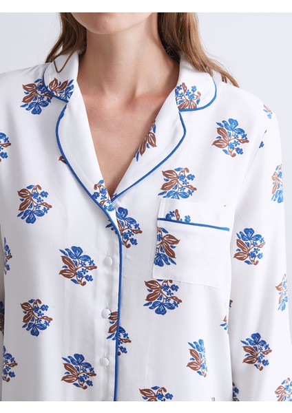 Yeni Sezon Gömlek Yaka Çiçekli Kadın Pijama Takımı modelleri