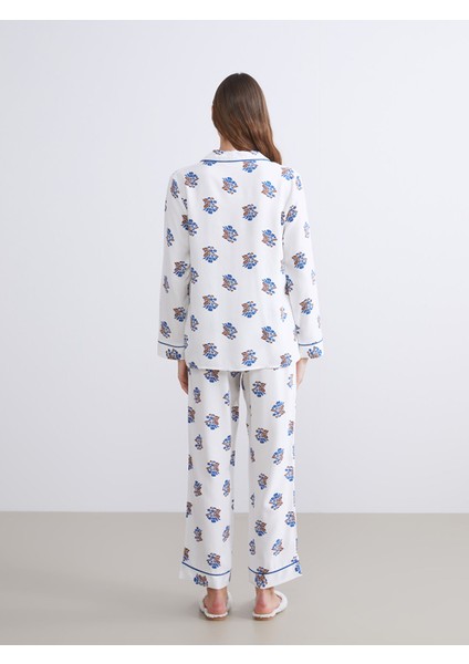 Yeni Sezon Gömlek Yaka Çiçekli Kadın Pijama Takımı fırsatları