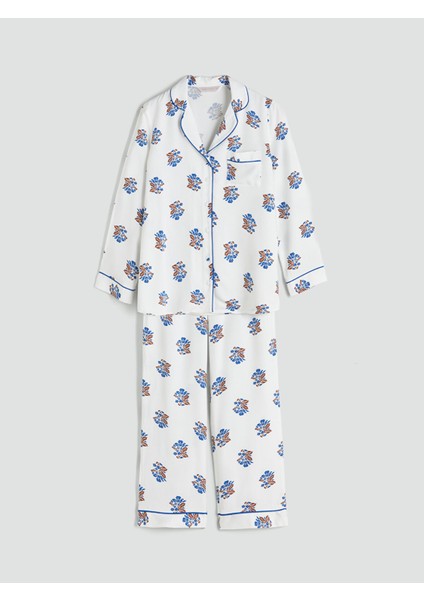 Yeni Sezon Gömlek Yaka Çiçekli Kadın Pijama Takımı indirimleri