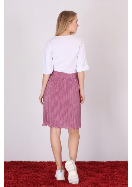 Kadın Gül Kurusu Piliseli Kısa Dökümlü Etek 1996-63