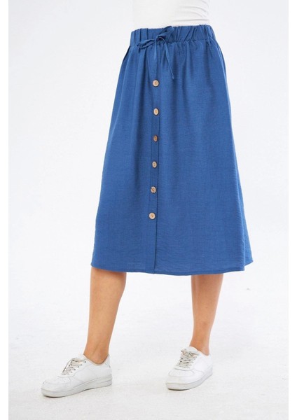 Kadın Düğme Detaylı Keten Etek 2191-80