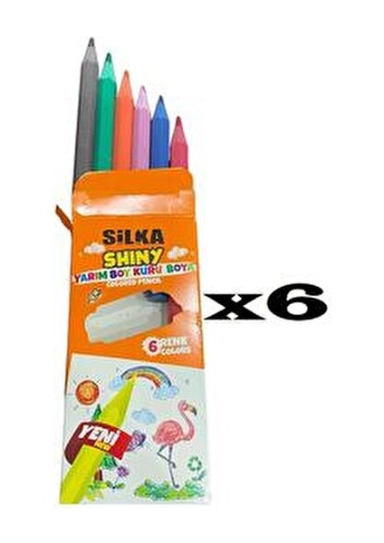 Shıny Yarım Boy Kuru Boya 6 Renkli Kalem 6'lı Paket Çocuklar İçin Eğlenceli fiyatları