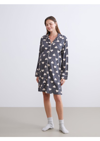 Yeni Sezon Gömlek Yaka Kalp Desenli Hamile Gecelik fiyatları