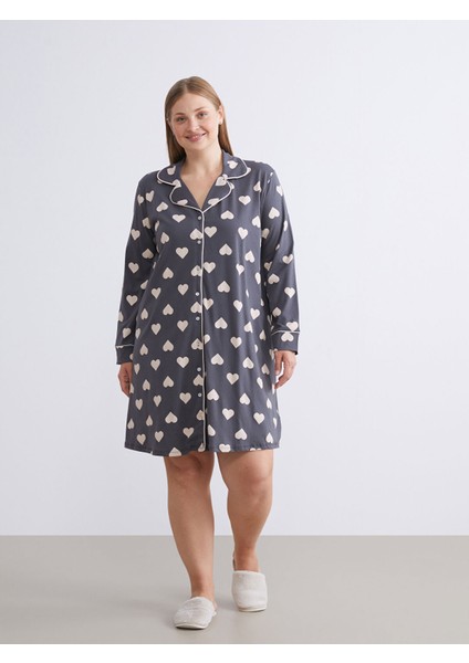 Yeni Sezon Gömlek Yaka Kalp Desenli Hamile Gecelik modelleri