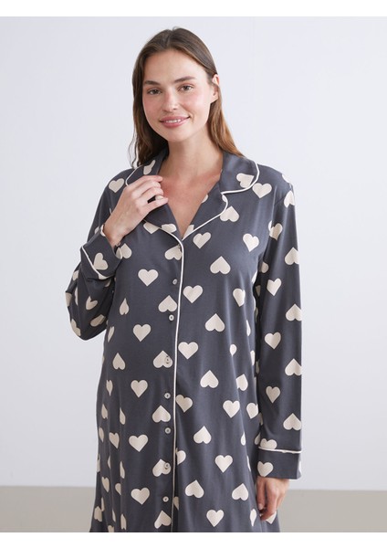 Yeni Sezon Gömlek Yaka Kalp Desenli Hamile Gecelik fırsatları