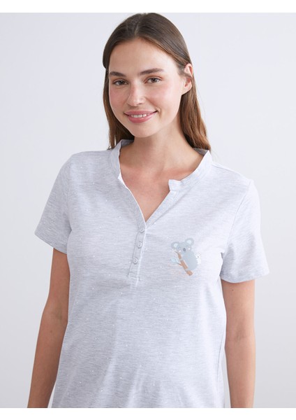 Yeni Sezon Gömlek Yaka Kalp Desenli Hamile Gecelik indirimleri