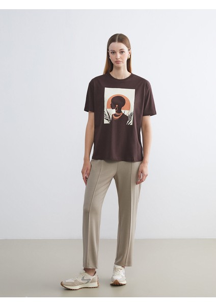 Yeni Sezon Bisiklet Yaka Baskılı Oversize Kadın Tişört fiyatları