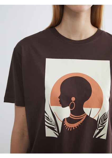 Yeni Sezon Bisiklet Yaka Baskılı Oversize Kadın Tişört modelleri