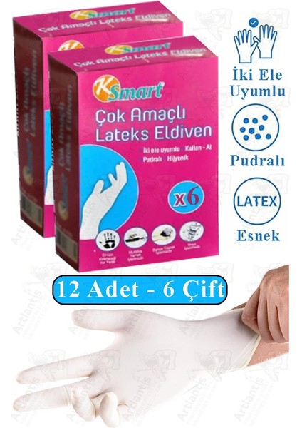 Lateks Tek Kullanımlık Pudralı Eldiven 2 Paket Doktor Eldiveni Muayene Eldiveni Beyaz M Beden Çok Amaçlı Gıda Temizlik