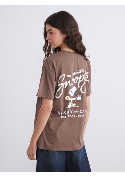 Yeni Sezon Bisiklet Yaka Snoopy Baskılı Kadın Tişört