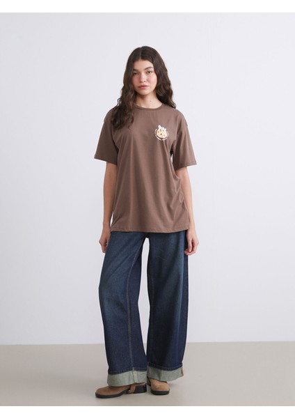 Yeni Sezon Bisiklet Yaka Snoopy Baskılı Kadın Tişört fiyatları