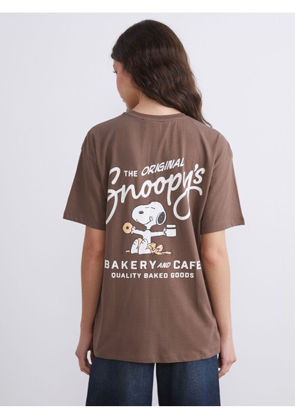 Yeni Sezon Bisiklet Yaka Snoopy Baskılı Kadın Tişört fırsatları