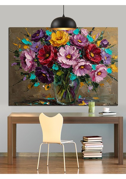 Parlak Renkli Çiçeklerden Oluşmuş Buket Dekoratif Kanvas - Mdf Ahşap Tablo modelleri