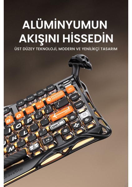 Mercury K1 Pro Rgb Kablosuz Mekanik Gaming Klavye, Alüminyum Çerçeveli, Ingilizce Q, Cyberflare fiyatları