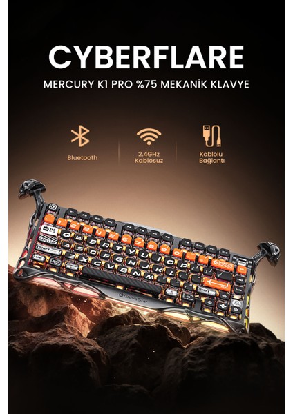 Mercury K1 Pro Rgb Kablosuz Mekanik Gaming Klavye, Alüminyum Çerçeveli, Ingilizce Q, Cyberflare fırsatları
