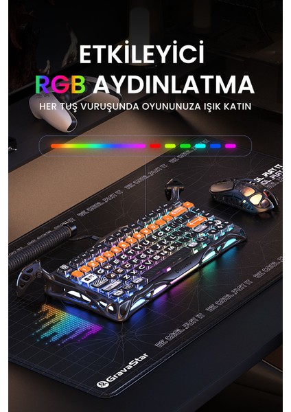 Mercury K1 Pro Rgb Kablosuz Mekanik Gaming Klavye, Alüminyum Çerçeveli, Ingilizce Q, Cyberflare indirimleri