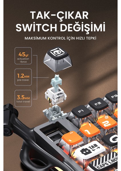 Mercury K1 Pro Rgb Kablosuz Mekanik Gaming Klavye, Alüminyum Çerçeveli, Ingilizce Q, Cyberflare