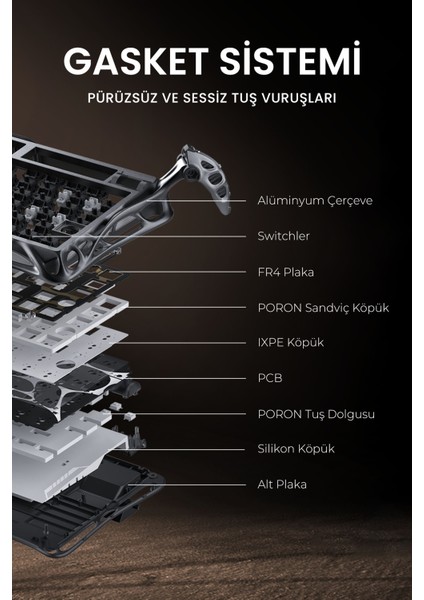 Mercury K1 Pro Rgb Kablosuz Mekanik Gaming Klavye, Alüminyum Çerçeveli, Ingilizce Q, Cyberflare