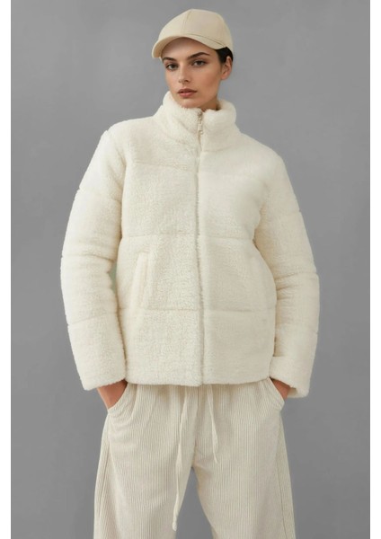 Kadın BDART Kalın Peluş Yapay Kürk Ceket Yaka Manto White