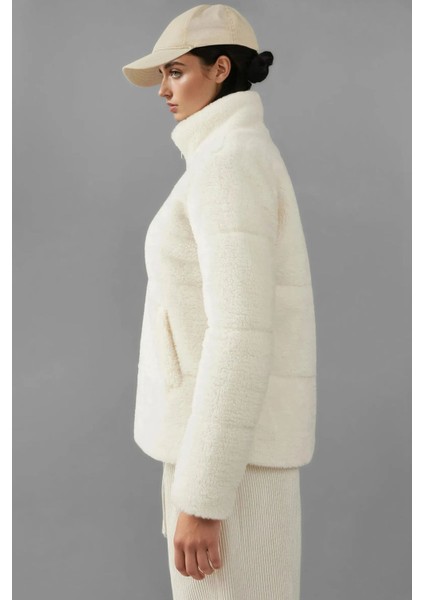 Kadın BDART Kalın Peluş Yapay Kürk Ceket Yaka Manto White