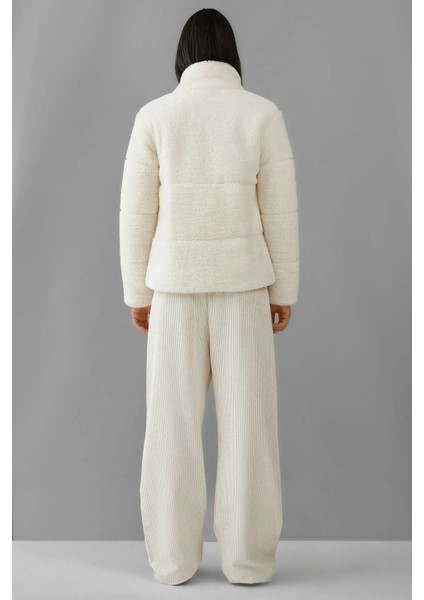 Kadın BDART Kalın Peluş Yapay Kürk Ceket Yaka Manto White