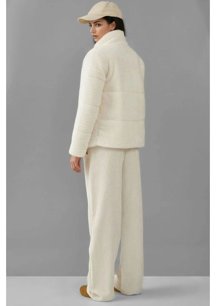 Kadın BDART Kalın Peluş Yapay Kürk Ceket Yaka Manto White