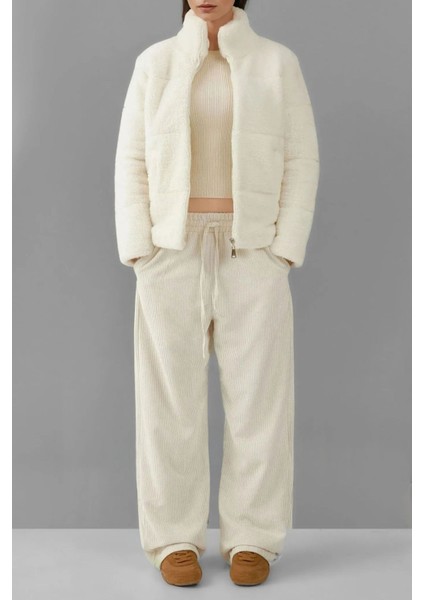 Kadın BDART Kalın Peluş Yapay Kürk Ceket Yaka Manto White