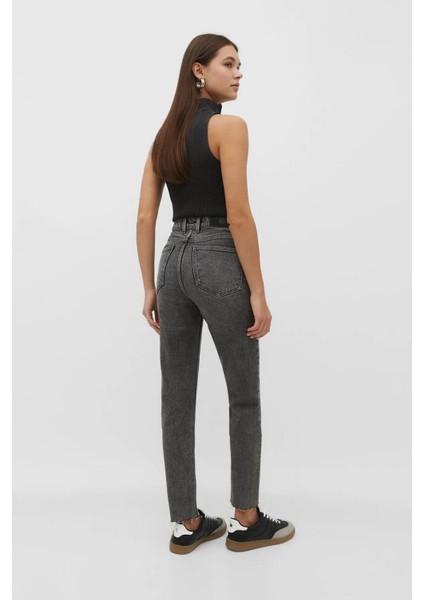 Gri Likrasız Mom Jean Pantolon