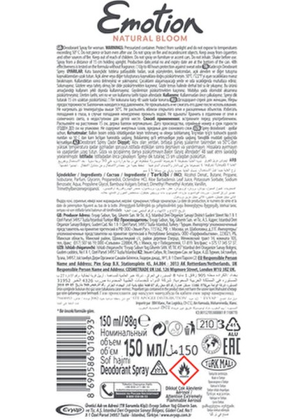 Natural Bloom Deodorant 48 Saat Koruma Sağlayan Vegan Sprey 3 x 150 ml