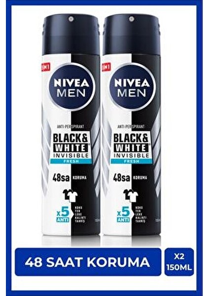 Spreydeo Invisible Black & White Fresh Erkek 150 ml 2'li Avantaj Paketi Hızlı Kuruma fiyatları